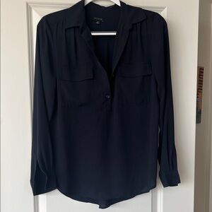 Ann Taylor navy blue Long-Sleeve Button-Front Blouse